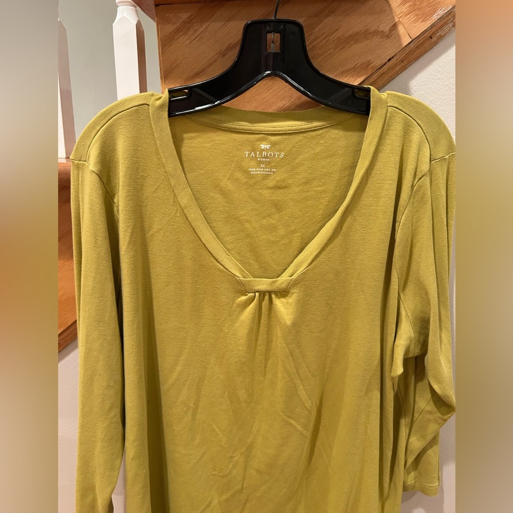 Talbots Pima Cotton knit top sz 2x 3/4 sleeve V-neck Apple green* worn once